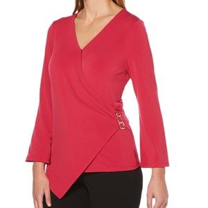 Rafael Solid Buckle Trimmed Wrap Top